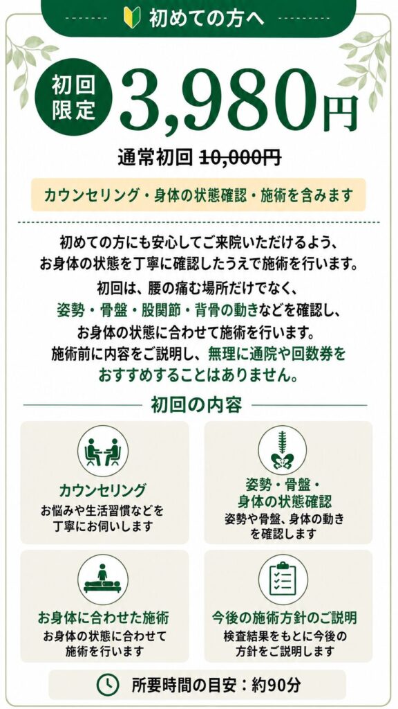 蒲田の整体グリーンPCTカイロプラクティックの腰痛用料金表スマホ版