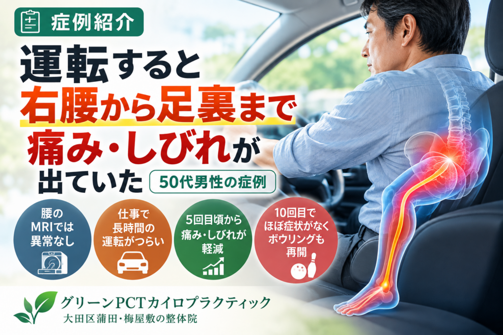 運転すると右腰から足裏まで痛み・しびれが出ていた50代男性の症例｜蒲田・梅屋敷、アイキャッチ